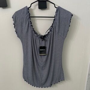 Forever 21 Navy and White Striped Short Sleeve Top